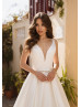 V Neck Ivory Lace Satin Chic Wedding Dress V Neck Ivory Lace Satin Chic Wedding Dress